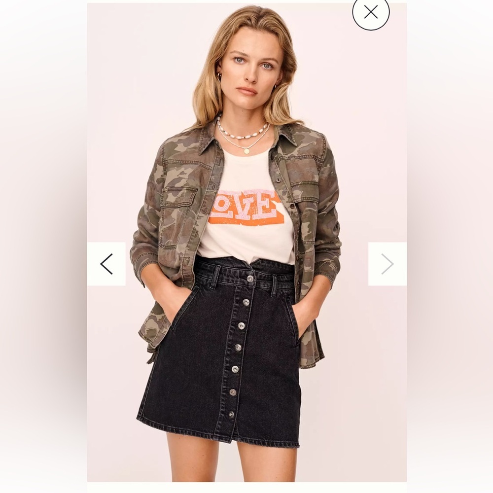 PILCRO FOR ANTHROPOLOGIE BUTTON FRONT HIGH WAISTED MINI SKIRT WASHED BLACK DENIM - Picture 3 of 14